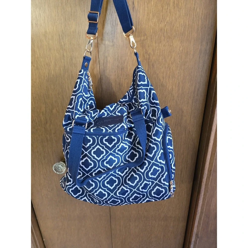 Sarah Wells Lizzie Navy White  & Gree  Pump Tote‎ Satchel